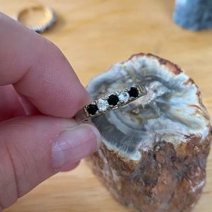 Black and white faux diamond ring